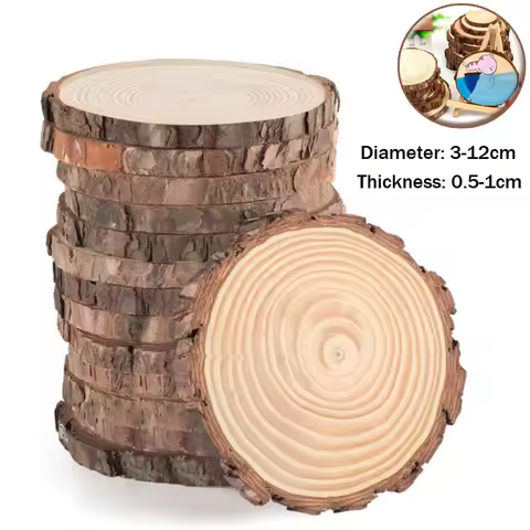 3-20cm Thick Natural Pine Round Unfinished Wood Slices Circles With Tree Bark Log Discs DIY Crafts W