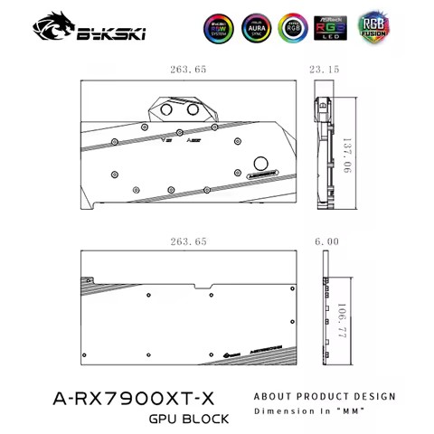 Bykski GPU Block For AMD Radeon RX 7900 XT, GPU Water Cooling Full Cover Cooler With Backplate Custo