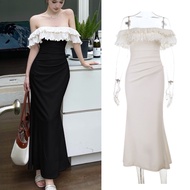 French Style off-the-Shoulder Dinner Dress Elegant Ruffled Neck Slim Fit Dresses for Women