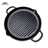 Ueb Official Mall ✪ 32cm Cast Iron Grill Pan Double Handle Ribbed Round Grill Pan Skillet BBQ Griddl