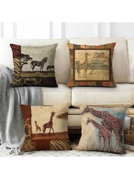 4入組北歐風格動物豹紋、斑馬紋、長頸鹿紋裝飾性抱枕套,沙發墊罩,戶外靠墊(適用於沙發、臥榻、床、椅子)