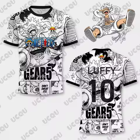 One Piece Anime Luffy Gear 5 3D Print Football Jersey For Men T-shirt Summer Casual Cosplay O-neck T