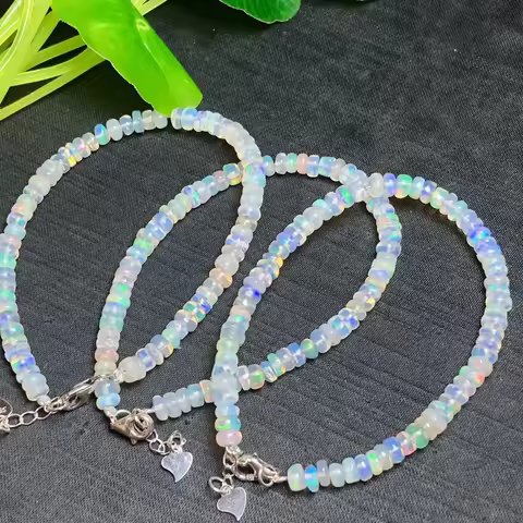 Natural White Colorful Opal Abacus Beads Flash Opal Bracelet 4mm Light Gemstone Stretch Women Men Je