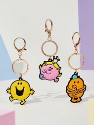 Mr Men Little Miss X SHEIN 3入組可愛的包包掛飾鑰匙圈,適用於禮物