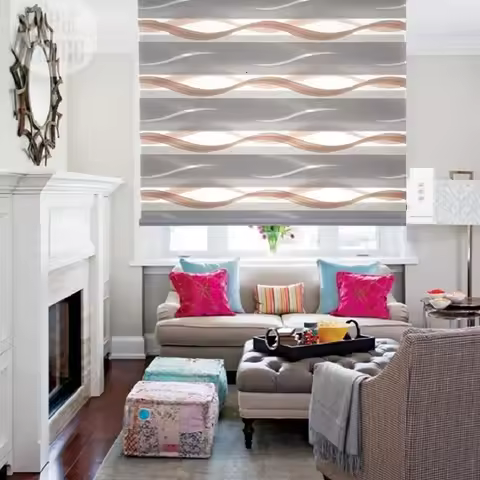 Wave Zebra Blinds Jacquard Roller Shades Day Night Dual Layer S-Fabric Dust Proof Cover Customizable