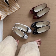 TT Polka Dot Ballet Shoes Flat Bow Knot Shoes Ladies Shoes Satin Matching Skirt