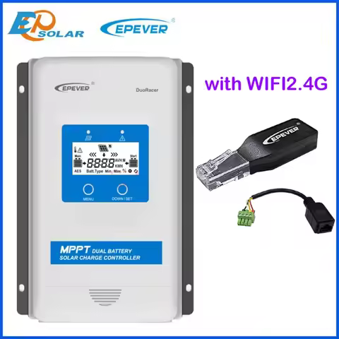 Epever DuoRacer MPPT Solar Controller 10A 20A 30A with WIFI2.4G Dual Battery 12V/24V Remote for Camp