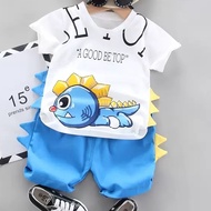 Cotton Terno for Kids Boy Dinosaur w/design at the edge cute casual wear 1-5yrs old E23