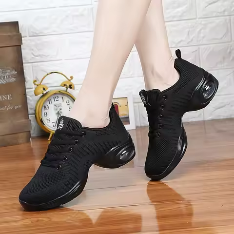 Women's Breathable Mesh Dance Sneakers Shoes Lightweight Cushioned Heel Jazz Shoes for Ballroom Zumb