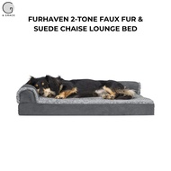 FURHAVEN 2-Tone Faux Fur &amp; Suede Deluxe Chaise Lounge Dog Bed
