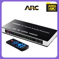 5 Port HDMI Switch ARC Audio Extractor 5x1 with ARC R/L Optical Toslink Audio out 4K HDMI Audio Switcher Converter for PS4 HDTV