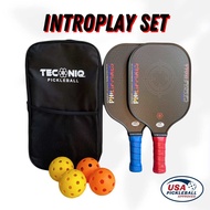 Pickleball Carbon Fiber Paddle TecniQ Sports INTROPLAY Beginner Set includes 2 carbon fiber paddles,