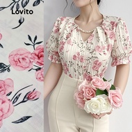 (NEW) Lovito Boho Blouse Spring/summer Blouse for Women L149ED1154 (NEW) Lovito Blus Boho Musim Bsem