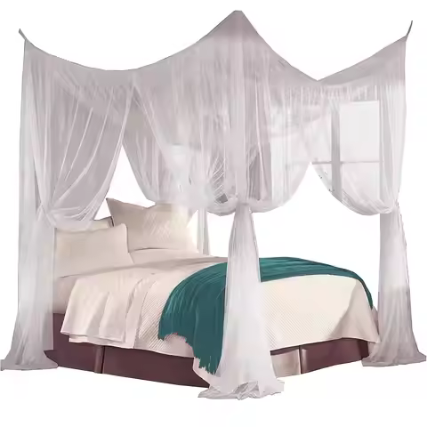 Four Corner Post Decorative Elegant Bed Net Canopy Set, White, Full/Queen/King, 86.6X78.7X98.4 Hes