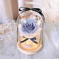 永生花玻璃盅-粉霧藍 l 日本玫瑰 永生花玻璃罩 乾燥花 情人節