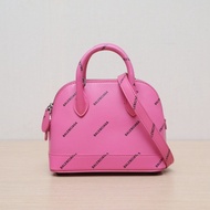 BALENCIAGA 玫紅牛皮滿印logomini貝殼包肩背包