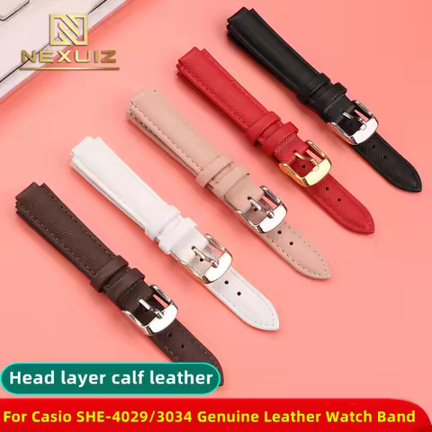 Women's Leather Watch with Accessories For Casio Sheen She-4029/3034 Cowhide Watch Band 12-8mm 16-10
