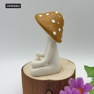 CHiWANji Statue Resin Sculpture Cute Meditation Mushroom Statue Small Ornament for