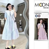 Convenient pointed collar button-down maternity dress with long fishtail shape for elegant office we