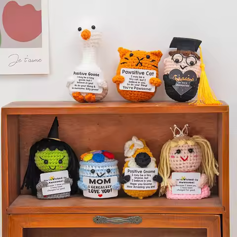 Handmade Crochet Cartoon Doughnut Witch Desktop Ornament Home Decoration Crafts Finished Mini Positi