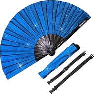 PandaTak Glitter Hand Fan with Matching Fan Holster for EDM - Colorful Hand-Held Bamboo Cooling Acce