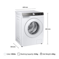 MESIN Samsung Ww90T504Dtt/Se Ww90 Ww90T504Dtt Front Loading Washing Machine 9Kg Ecobubble Ai