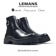 The Classic Chunky Zip Boots LEMANS CZ1.05 Black full-grain cowhide - Chunky sole 5cm high -