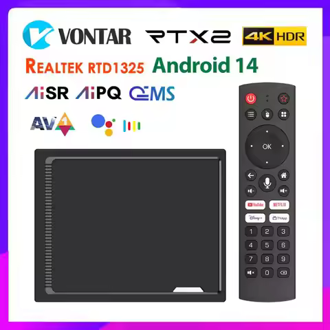 RT-X2 Android 14 TV Box Realtek1325 CPU Support AI-PQ AI-SR Set Top Box Android 14.0 1000M 2T2R Wifi