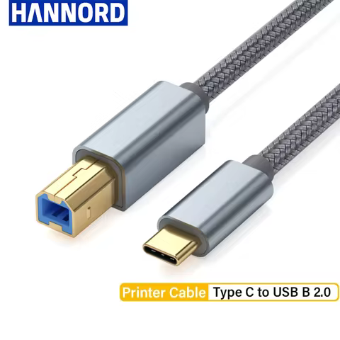 Hannord USB Type C to USB B 2.0 Printer Cable Gray Braided Printer Scanner Cord For Canon Epson HP S