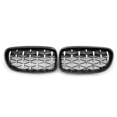 1 Pair Diamond Kidney Grille Grill Replacement Chromed Black for BMW E90 E91 3-Series Facelift Car R