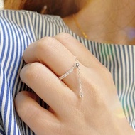 925純銀 純銀鋯石鏈條戒指 豬鼻 可調式戒指 閃亮氣質