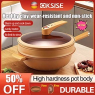 【SG Stock】Clay wok frying pan kitchen wok non-stick large capacity micro-pressure wok