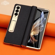 เคสโทรศัพท์หนังแท้สำหรับ Samsung Galaxy Z Fold 7 6 5 4 3 Fold 5 Z Fold 5ชุบทองฝาหลังพร้อมฟิล์มกระจกเ