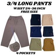 【WOMEN 3/4 LONG PANTS CS0697】Free Size 3 Quarter Pants Waist 24-36 Inch 4 Pockets Women Long Pants C