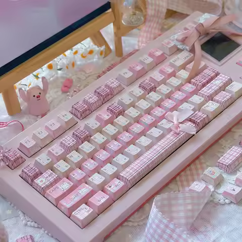 MAIMOOO Keycaps Jk Girl Theme Pink Plaid Cherry Pbt Custom Keyboard Keycaps For Diy Aula F75 F87 F99