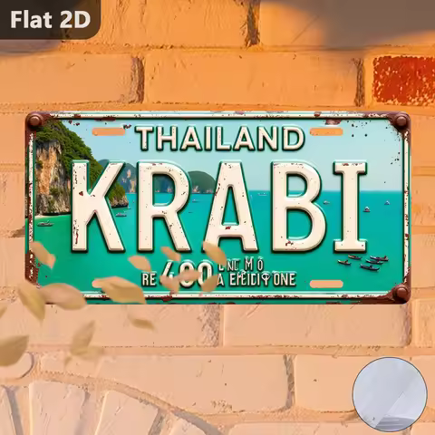 1pc 2D Flat Sign | Thailand Krabi Decorative Plaque, Vintage Aluminum Wall Decor, Travel Souvenir, H