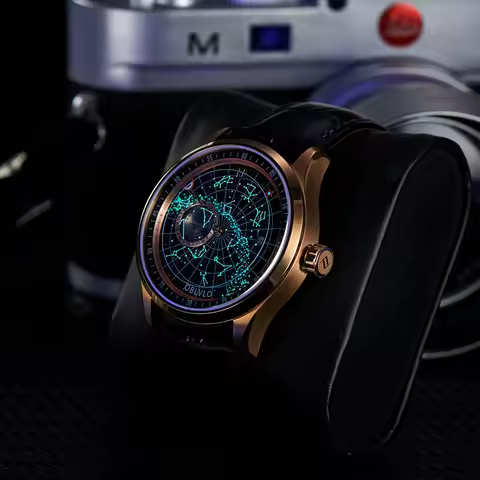 OBLVLO Simple Fashion Automatic Mechanical Watch for Men Luminous Earth Star Leather Strap Waterproo