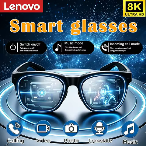 Lenovo 2026 New Smart Glasses Bluetooth 5.4 Remote Control Touch Voice Assistant Photo Recording Tra