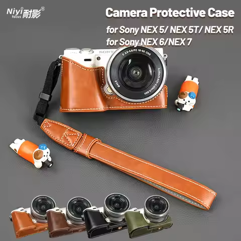 Camera Half Case for Sony NEX5 NEX5R NEX‑5T NEX6 NEX7 Camera Bace Leather Protective Case NEX-7 Bott