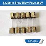 5pcs/lot 5x20mm Slow Blow Fuse T1AL T1.6AL T2AL T4AL T5AL 250V 1A 1.6A 2A 4A 5A Time-lag Glass Body 