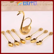 OUTO Swan Spoons, with 6 Spoons Stirring Mixing Swan Base Stand Spoons, Creative Elegant Table Decor