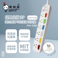 【MY WOO好生活】附發票 電精靈 PSK-336A 6尺 9尺 15尺 6開6插3P 扁平插頭 電腦延長線