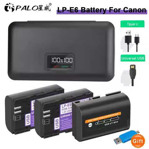 PALO LP-E6 LP E6 E6N Battery with Type-C Input for Canon EOS R R5 R6 90D 60D 70D 80D 5D IV 6D 7D mar