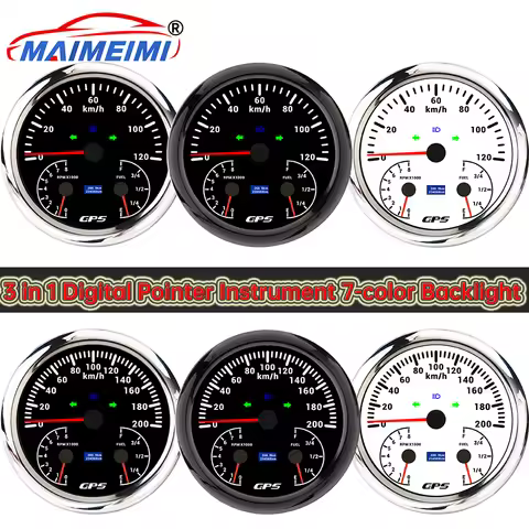 3 in1 110MM Digital pointer Gauge 120kmh/200kmh Speedometer+0-8000rpm Tachometer+E-F Fuel Level Mete