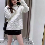 DPOR Autumn Winter New Style Loose Knit Sweater with Stand Collar and Shoulder Buttons