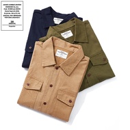 OKONKWO Solid Color Brushed Long Sleeve Ami Khaji Men's Engineer Thick Workwear Shirt