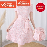 B131-3-woven round neck waistband dress-DRB131P1D147  B131-3-Dress Kolar Bulat Tali Pinggang Jacquar