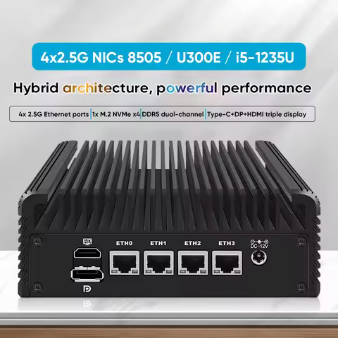 Fanless Silent Mini PC 4x2.5G LAN Intel i5 1235U U300E 8505 DDR5 NVMe Industrial Firewall Router Hom