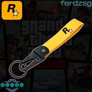 JENNIFERDZSG GTA5 Keychain Automobiles Yellow Muti-Pendant For Fans Key Ring RockStar Logo Car Ornam