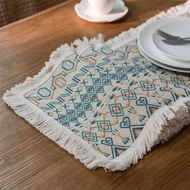 Vintage American Jacquard with Tassel Cotton Linen Table Runner Dining Table Long Table Cloth Cabine